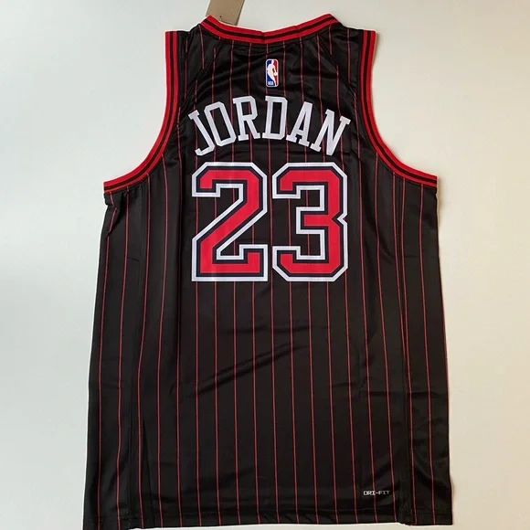 Jordan Black & Red Chicago Pinstripe Jersey size M to 2XL - Picture 2 of 3